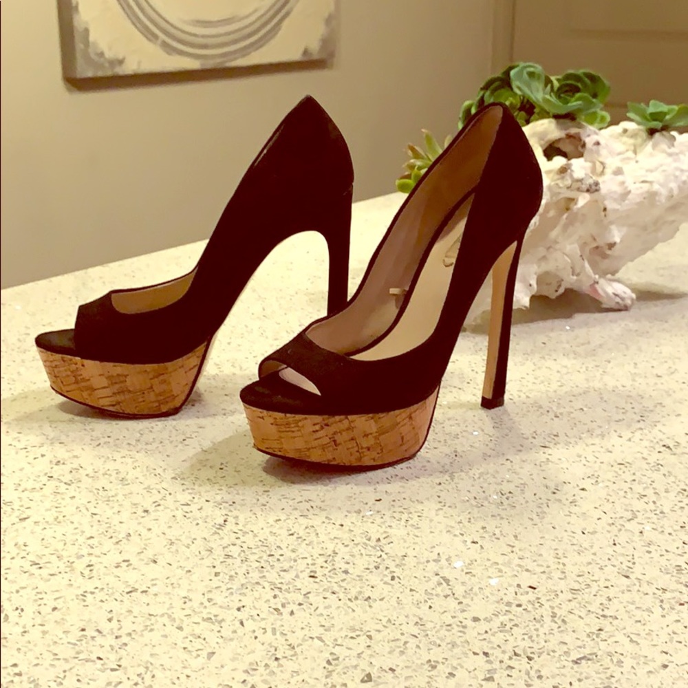 Zara Black Suede Platform Pumps.